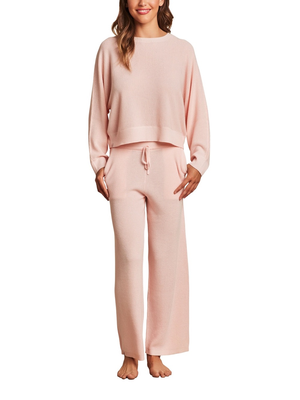 Barefoot Dreams Wide-Leg Knit Lounge sweaters and Pants - Light Pink
